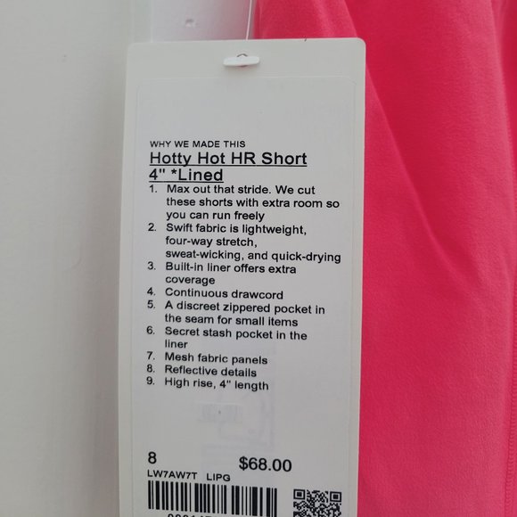 Brand New Lululemon Hotty Hot High-Rise Lined Short 4" NWT Lip Gloss - Picture 2 of 2
